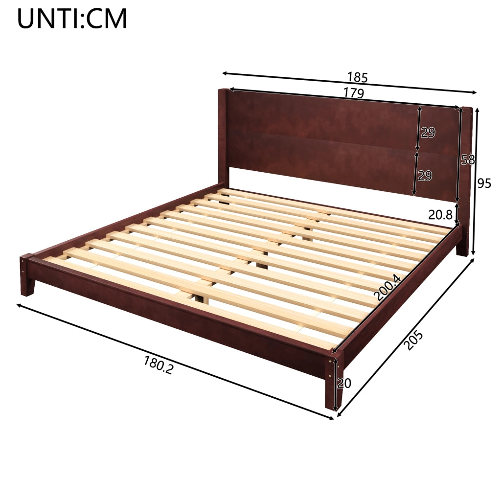 Letto a piattaforma 180x200 - Zephmum- con testiera e rete a doghe, marrone