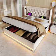 Letto matrimoniale contenitore beige 160 x 200 cm con rete sollevabile