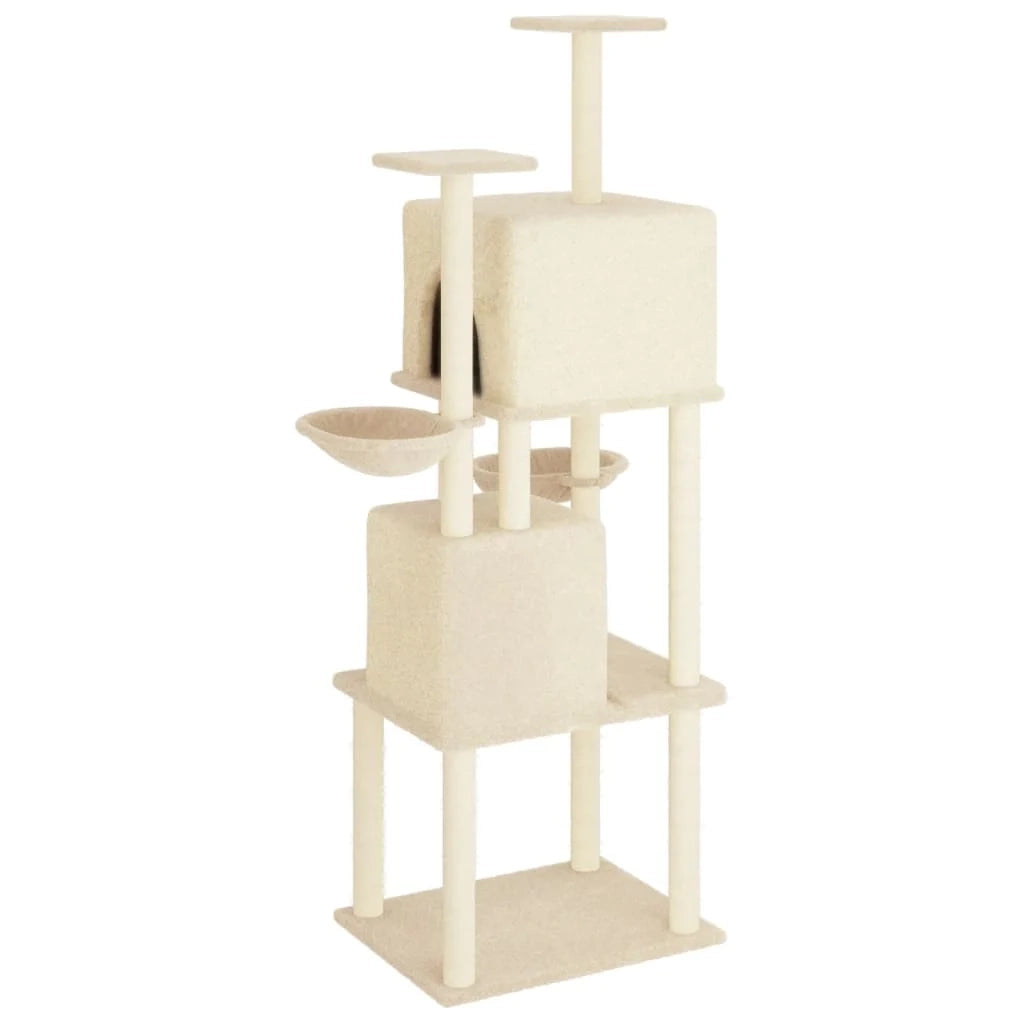 Albero gatto mobile torre arrampicata gioco graffio tiragraffi piattaforma con pali in sisal 180 cm crema 02_0022502