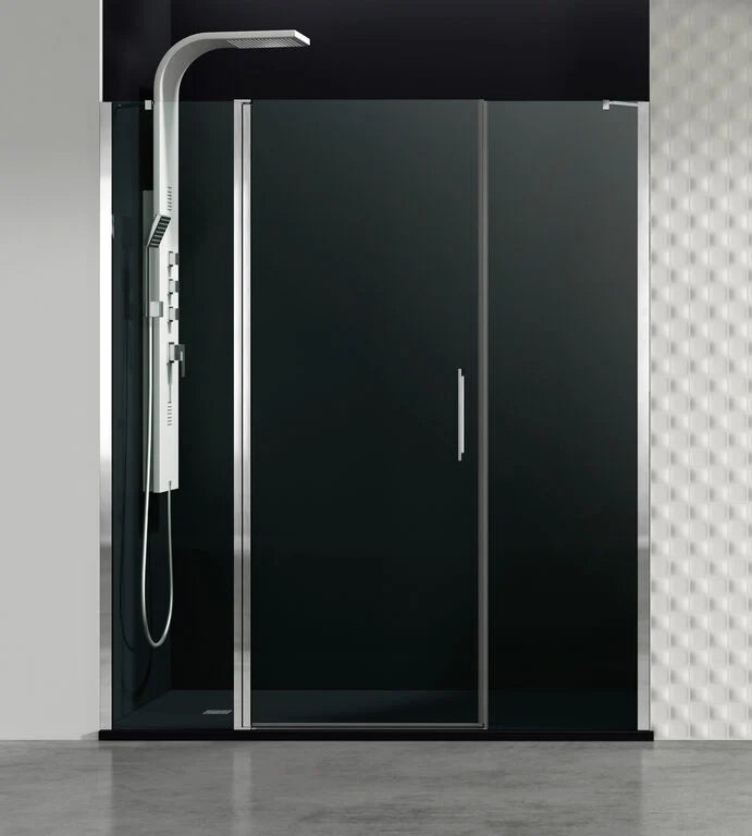 Box doccia frontale OPEN fisso + porta battente + fisso 165 cm (40+65+60) nero trasparente