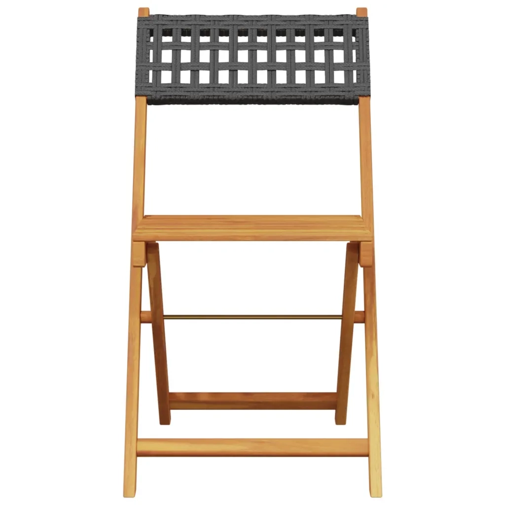 Sedie Pieghevoli 2 pz Nere Legno Massello Acacia e Polyrattan 367675
