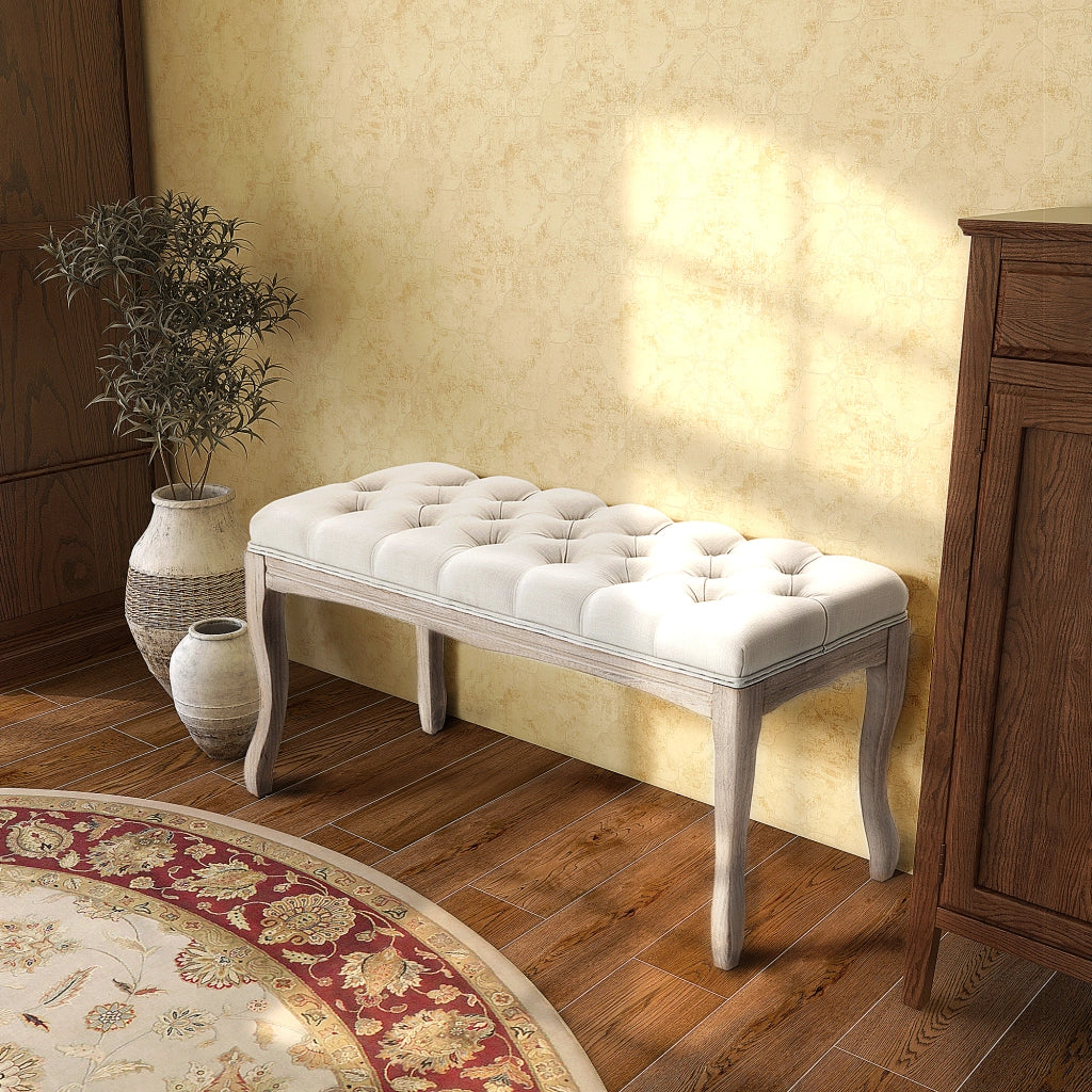 Panca letto ¨C zephmum ¨C Tessuto beige, legno, 110x40x48