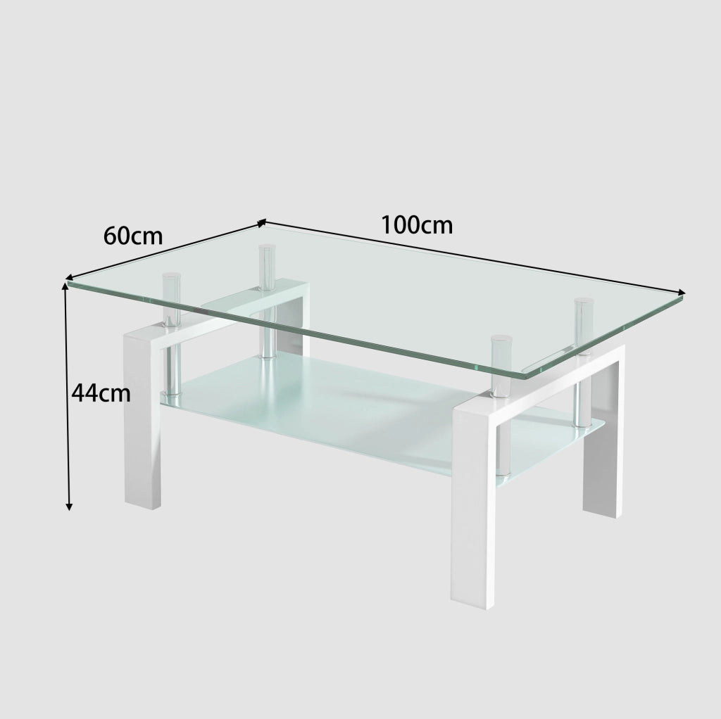 Tavolino da caffè bianco in vetro temperato 100x60x44 cm per soggiorno