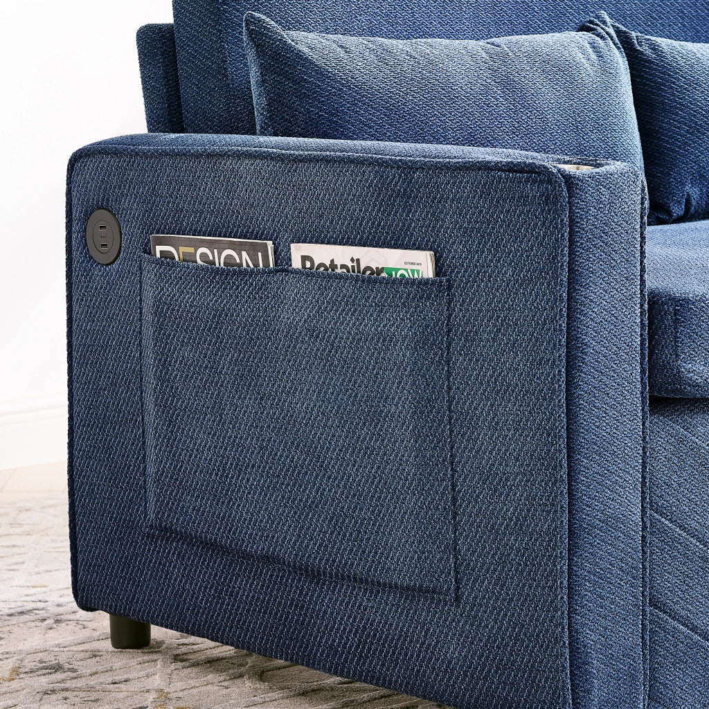 Divano Letto 2 Posti con USB ¨C MINIMAL ¨C Blu, Trasformabile