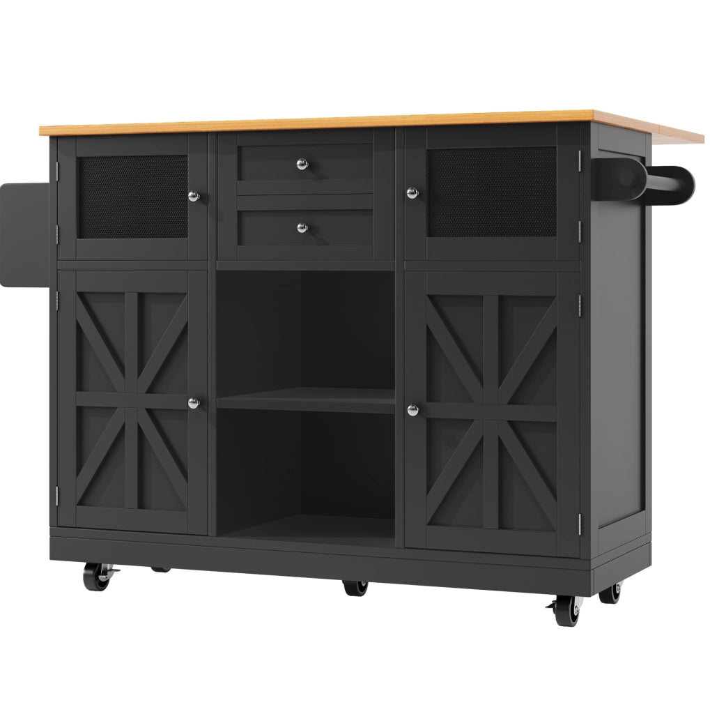 Isola da cucina 140x40 cm nera – piano sollevabile, mobile, con contenitore