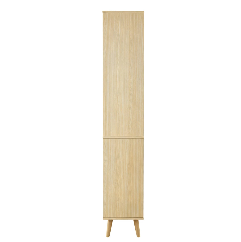 Mobile bagno alto 166 cm con ante in rattan reversibili, cassetto, chiusura magnetica e cerniere soft-close, 40x30x166 cm, colore legno naturale
