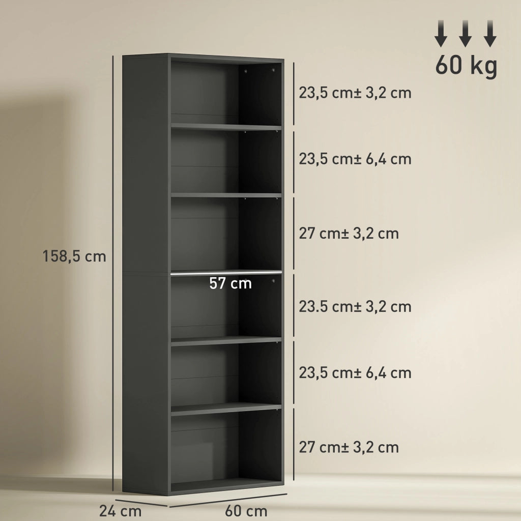 Libreria scaffale 6 livelli regolabile ¨C zephmum ¨C 60x24x158.5 cm nero