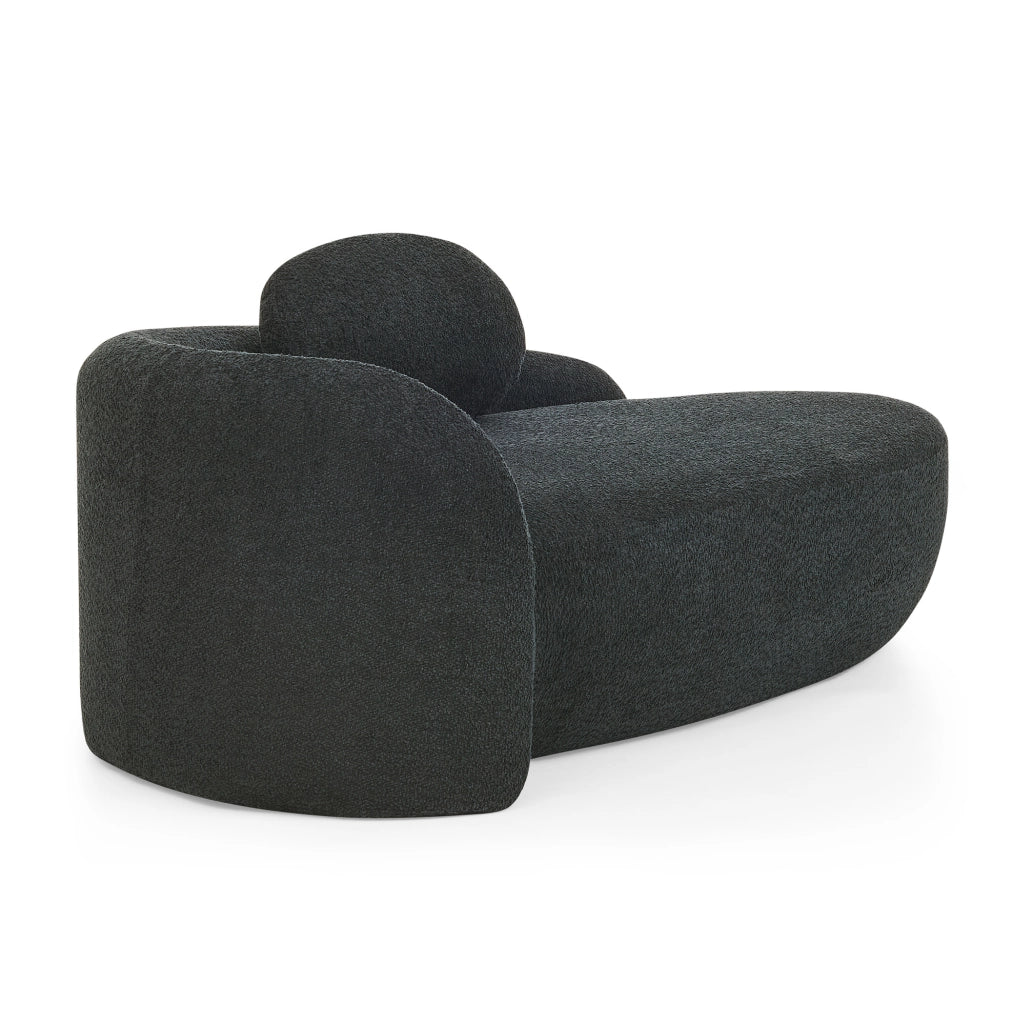 Divano compatto in tessuto teddy nero con imbottitura in schiuma e design arrotondato