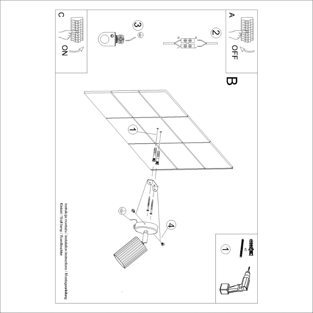 Lampada da parete KARBON bianca con interruttore