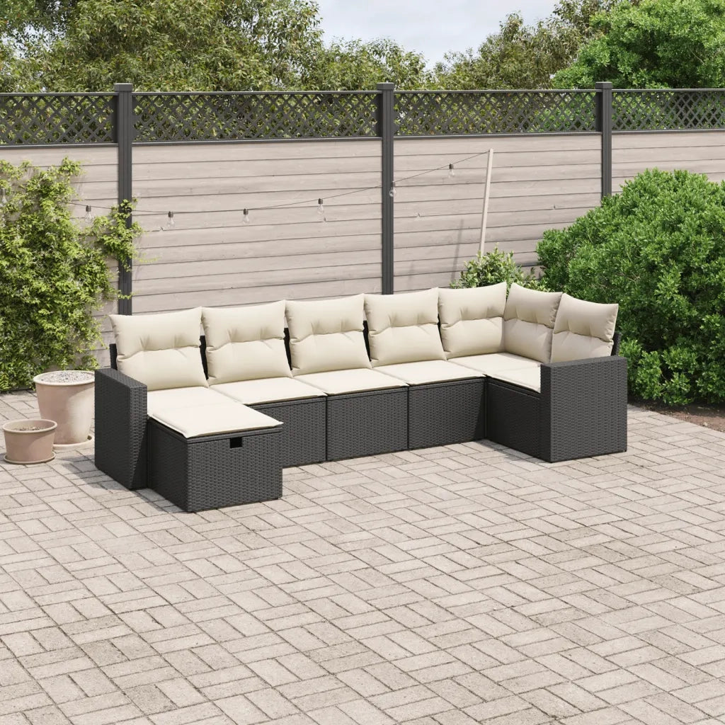 Set Divani da Giardino con Cuscini 7pz Nero Polyrattan 3263502