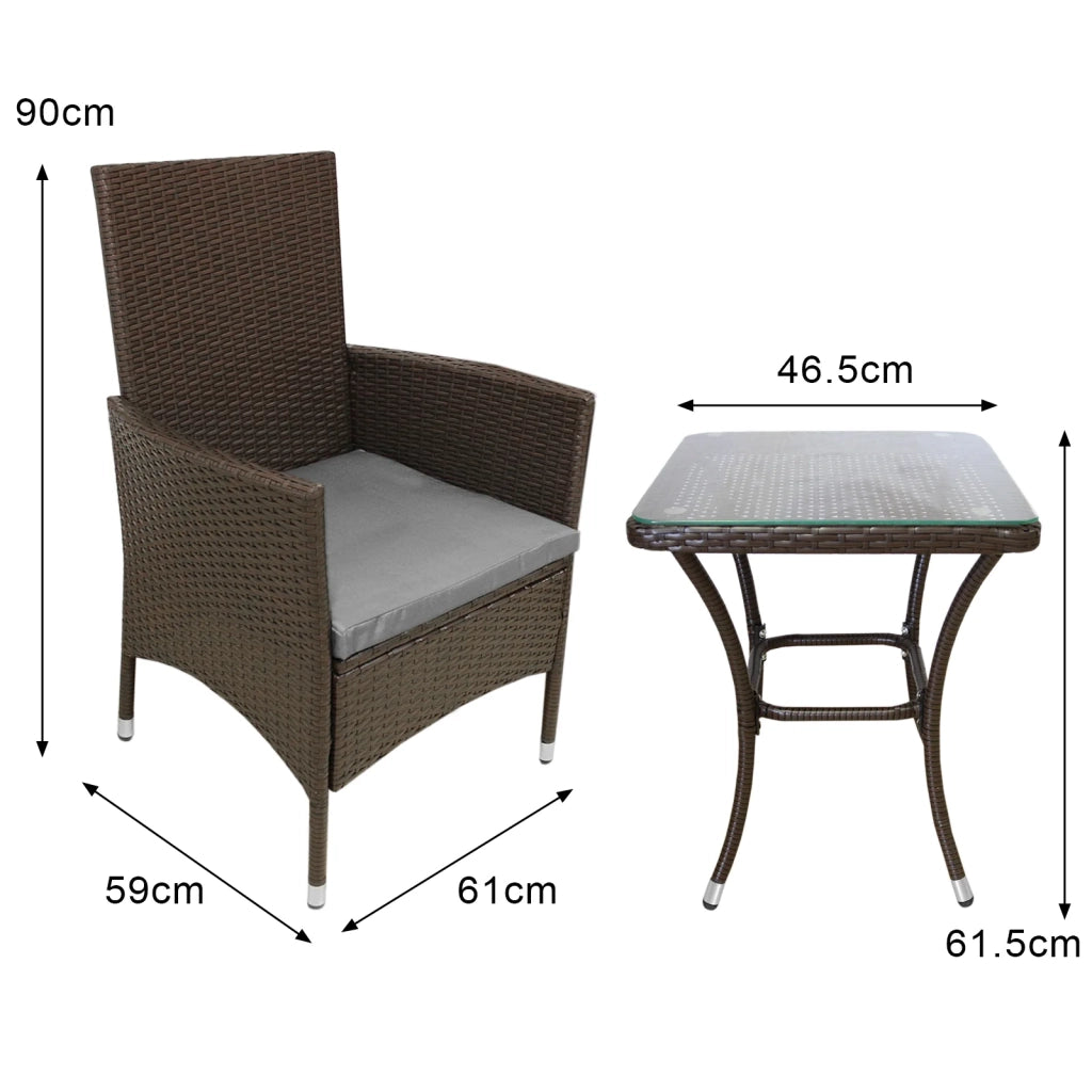 Set Salottino Bistro da Giardino 2 Sedie e Tavolo in Poly Rattan Vimini Marrone