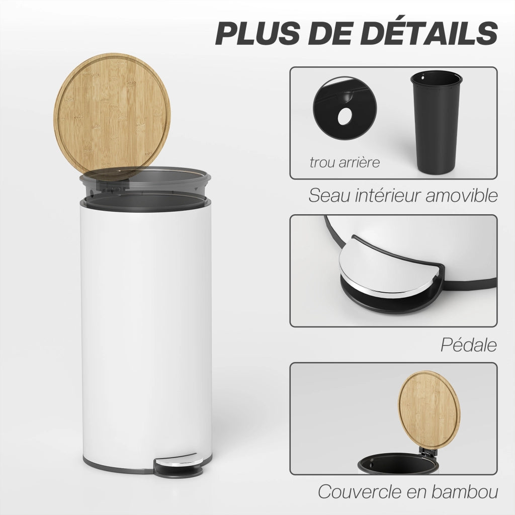 Pattumiera da cucina con pedale 30L ¨C Xylo ¨C Bianco 36x30x60,5cm con secchio interno