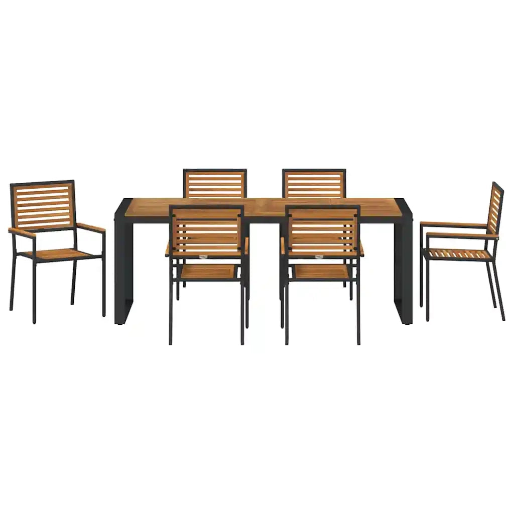 Set da Pranzo per Giardino 7 pcs Nero e Marrone polyrattan 3365484