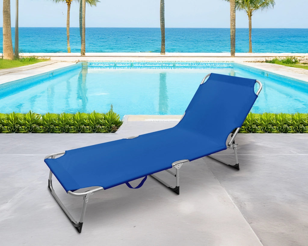 Coppia Set 2 Pezzi Lettino Prendisole Struttura In Alluminio Anodizzato Schienale Regolabile Impermeabile Resistente Raggi Uv Pieghevole Professionale Tessuto Textilene - Blu