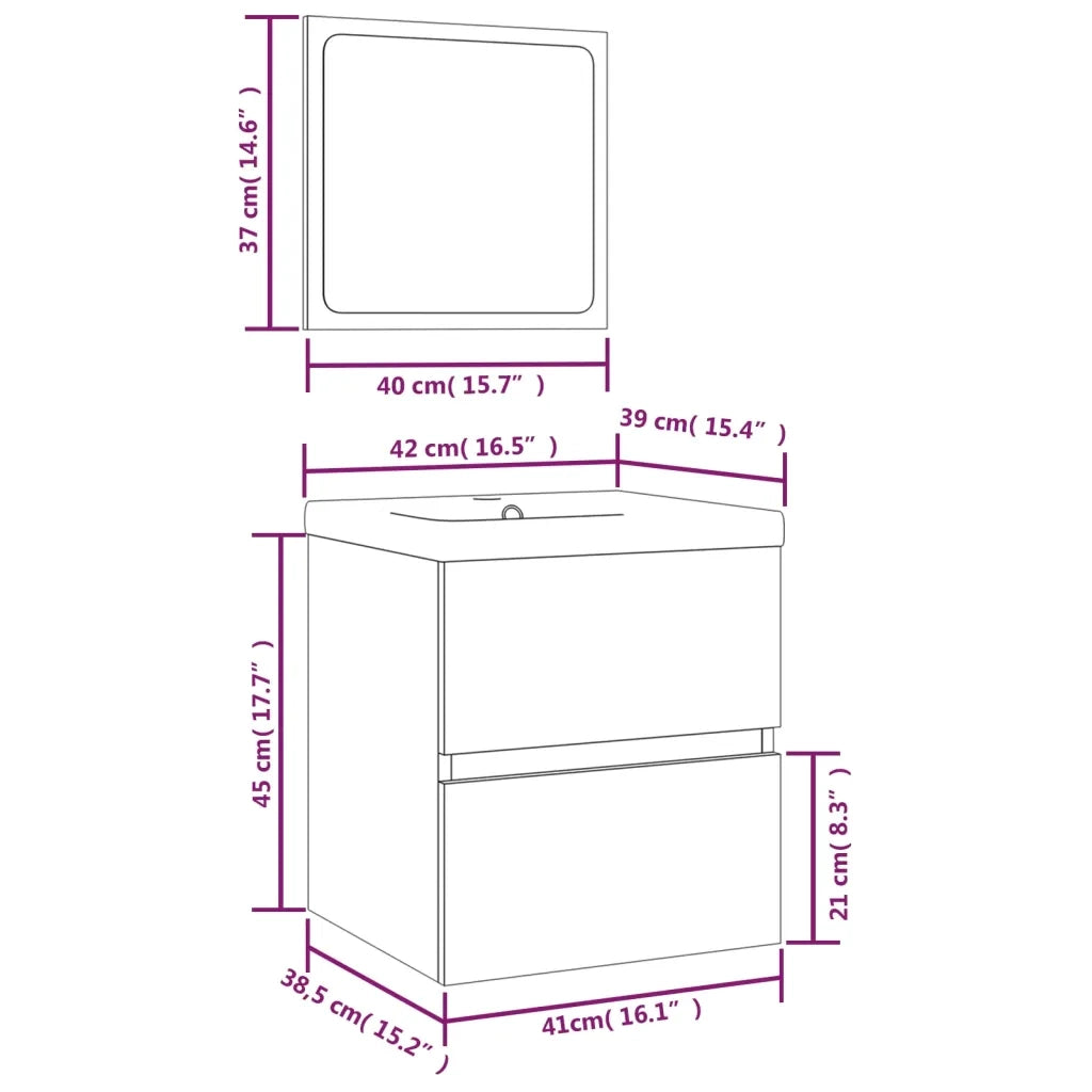 Mobile da Bagno con Lavabo e Specchio Grigio Cemento