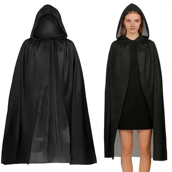 Costumi da Halloween - Cappuccio Nero - 20 Sticker Tattoo Halloween - Adatto a Uomo e Donna - Misure 90/120/140 cm - Fodera in Poliestere - Costume da Vampiro