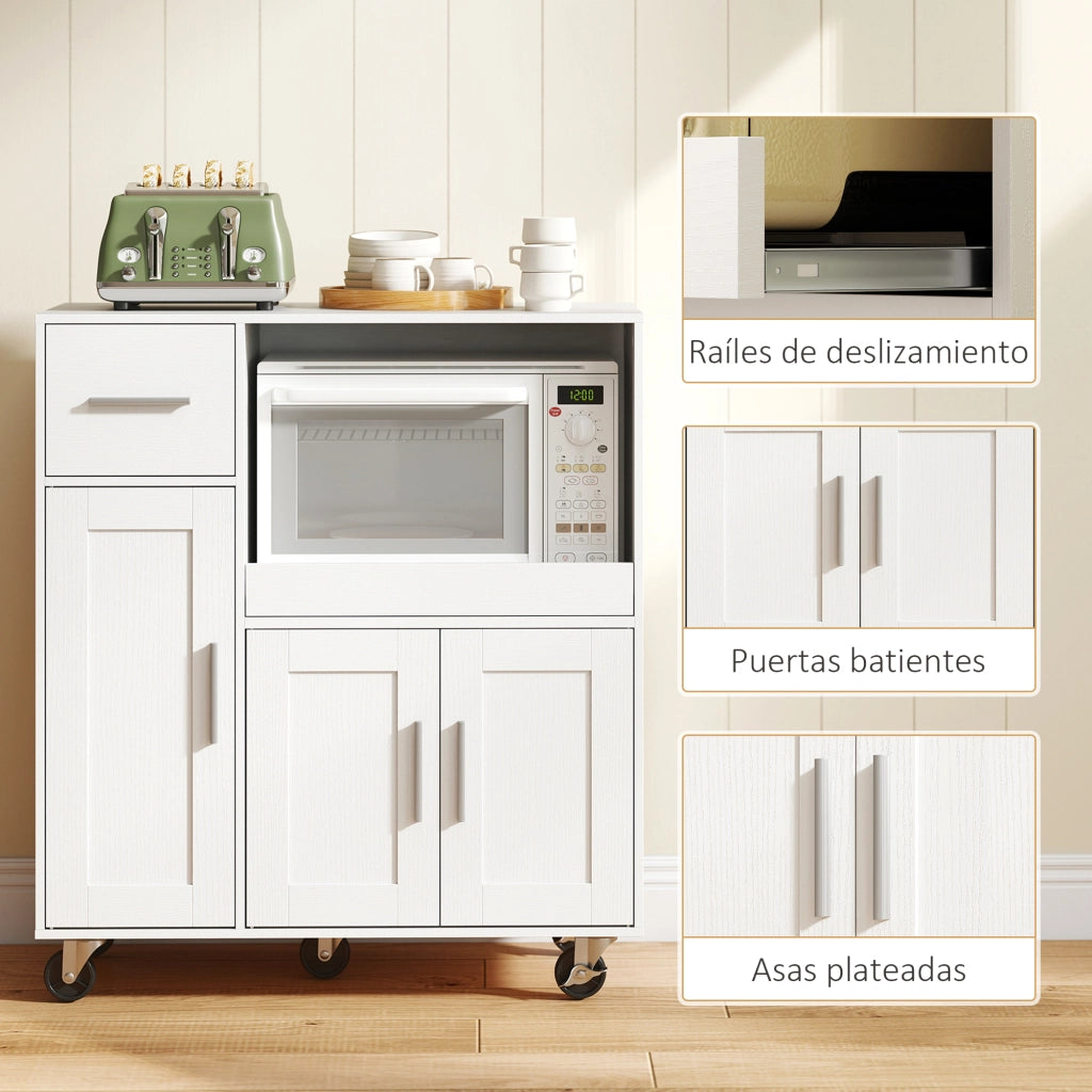 Carrello da Cucina con Ruote ¨C Xylo ¨C Bianco 80x40x88,7 cm