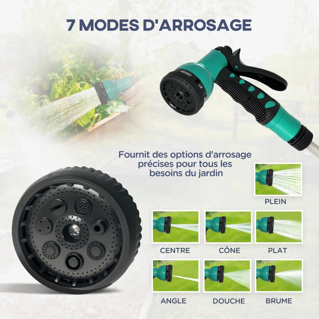 Avvolgitubo Automatico da Parete per Giardino 25+2 m Orientabile 180° 7 Getti Grigio Chiaro 55 x 20 x 42 cm
