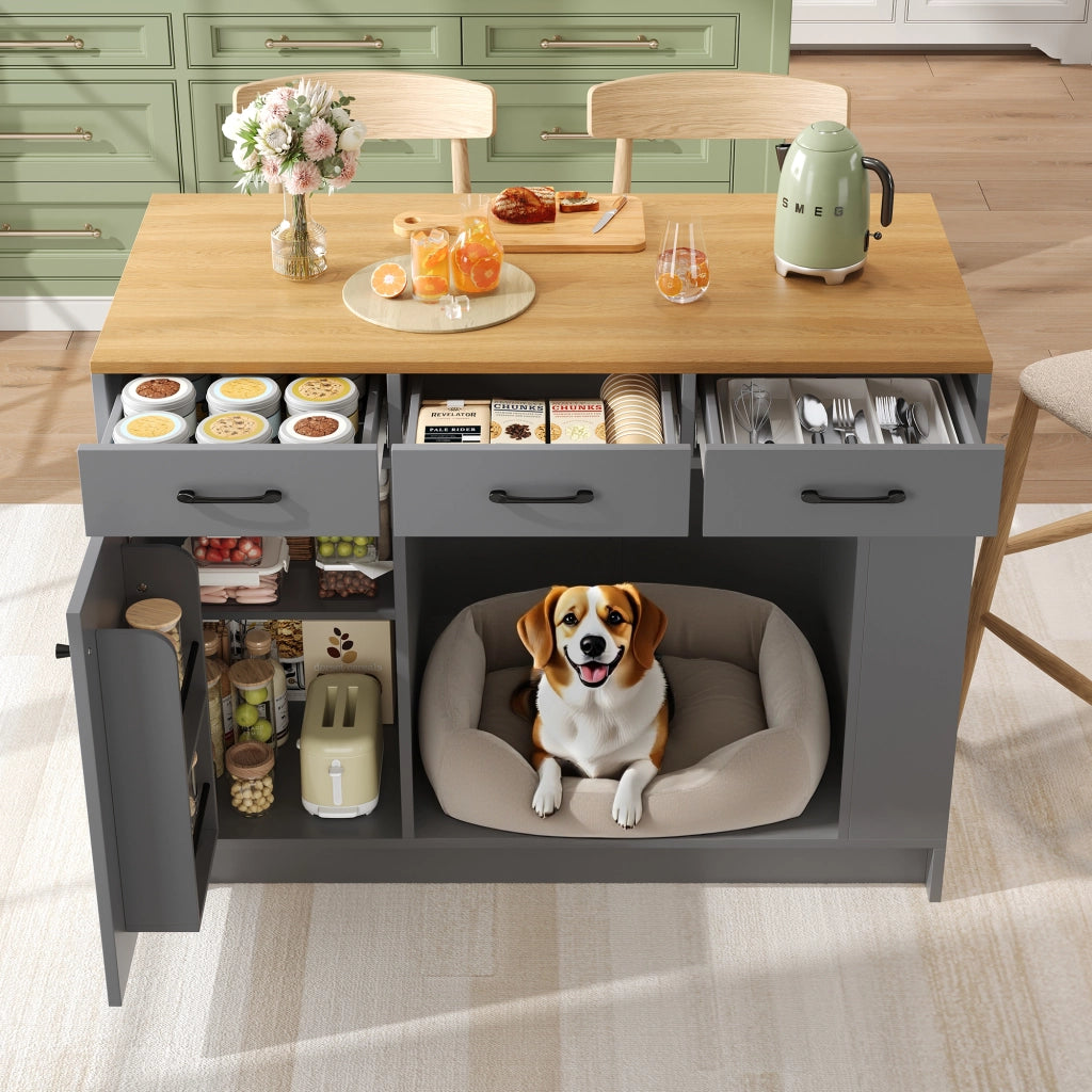 Mobile da cucina con 3 cassetti ripiano regolabile spazio per animali naturale e grigio 120 × 60 × 90 cm