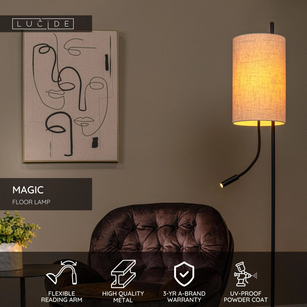 Lampada da terra MAGIC LED E27 nera crema Lucide