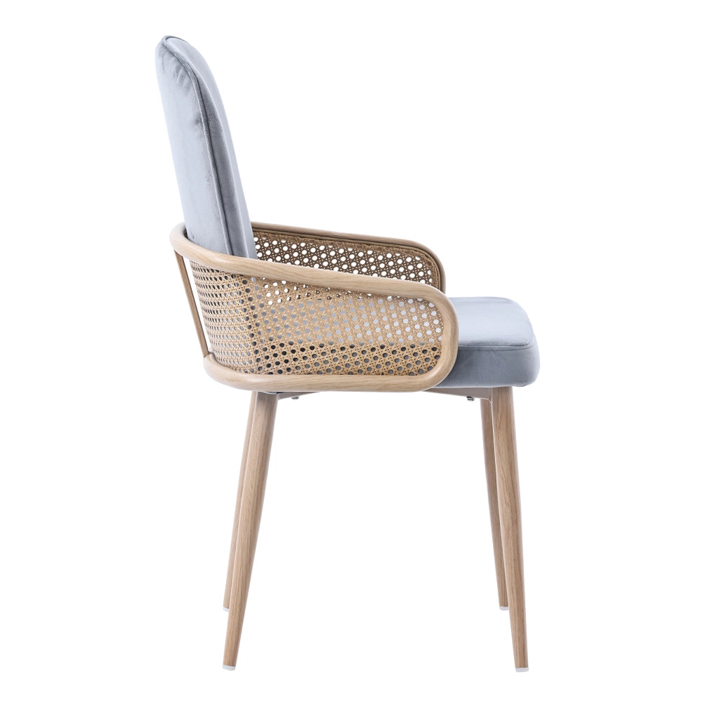 SEDIA da pranzo in velluto e rattan, set da 6 pezzi, grigio