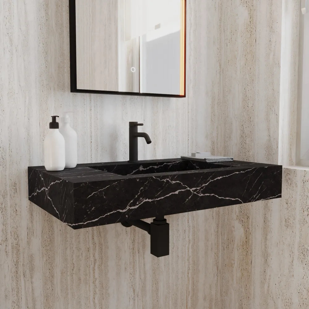 Lavabo sospeso in hpl 80cm effetto marmo scuro | Ledro