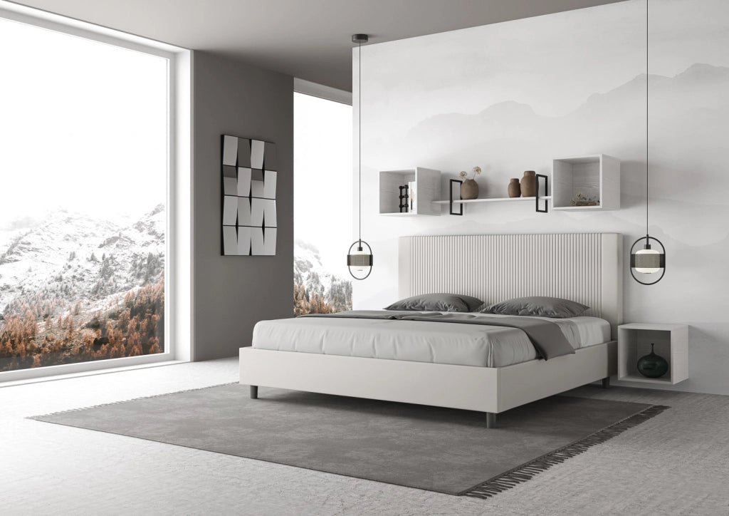 BS COM Letto matrimoniale king size contenitore imbottito 200x210 similpelle bianco