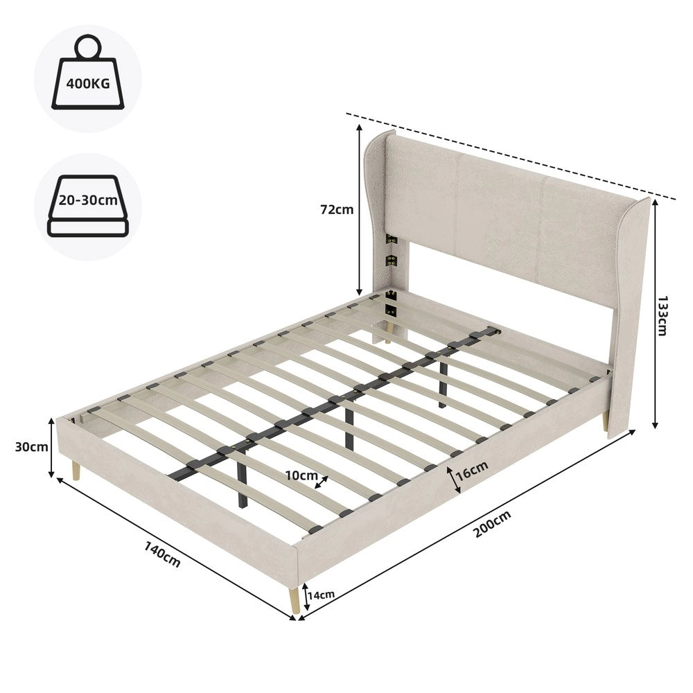 Letto imbottito con testiera ¨C Minimal ¨C Beige tessuto 140x200 cm, senza contenitore
