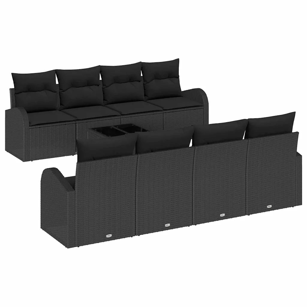 Set Divano da Giardino con archiviazione 9 pcs Nero polyrattan