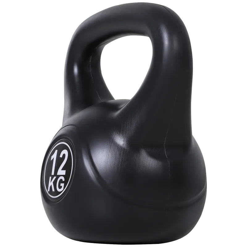 Kettlebell 12 kg, manubrio sferico riempito di sabbia per principianti, nero