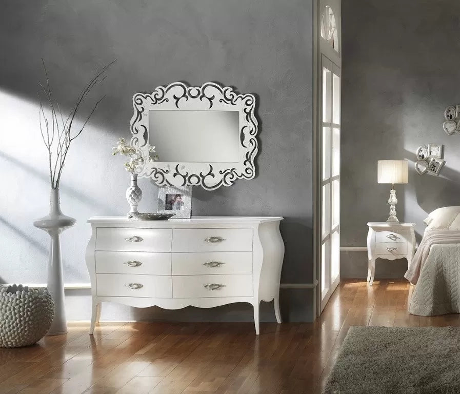 ComÒ bombato classico 6 cassetti bianco perlato 162x58x85 (3246) - Mobili 2G