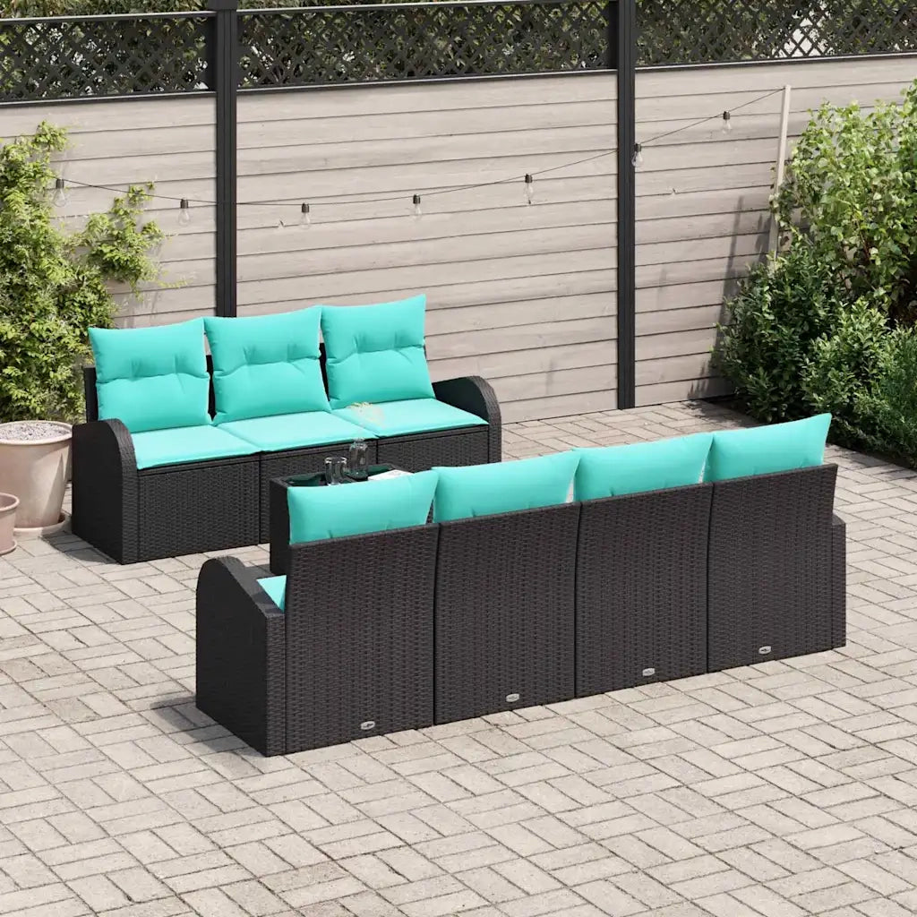 Set Divano da Giardino 8 pcs Nero e Turchese polyrattan 3354625