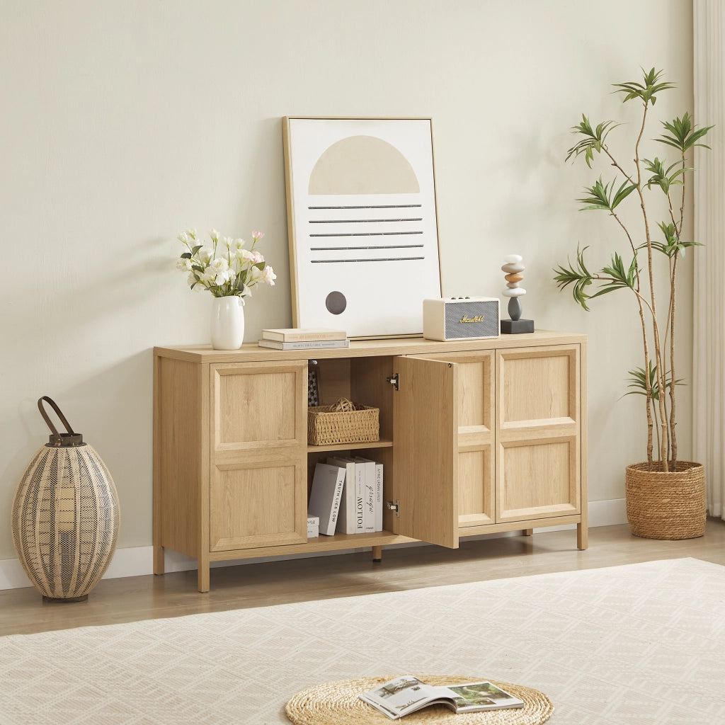 Sideboard moderno 160x40x80 cm in MDF effetto rovere con apertura Tip-On e chiusura soft-close