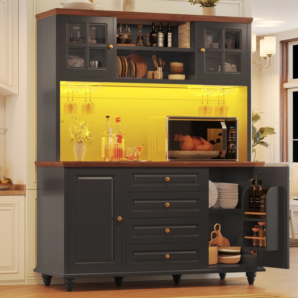 Mobile contenitore alto ULEVR 140x40x179,5 cm con 4 cassetti, ripiani regolabili e LED RGB, nero