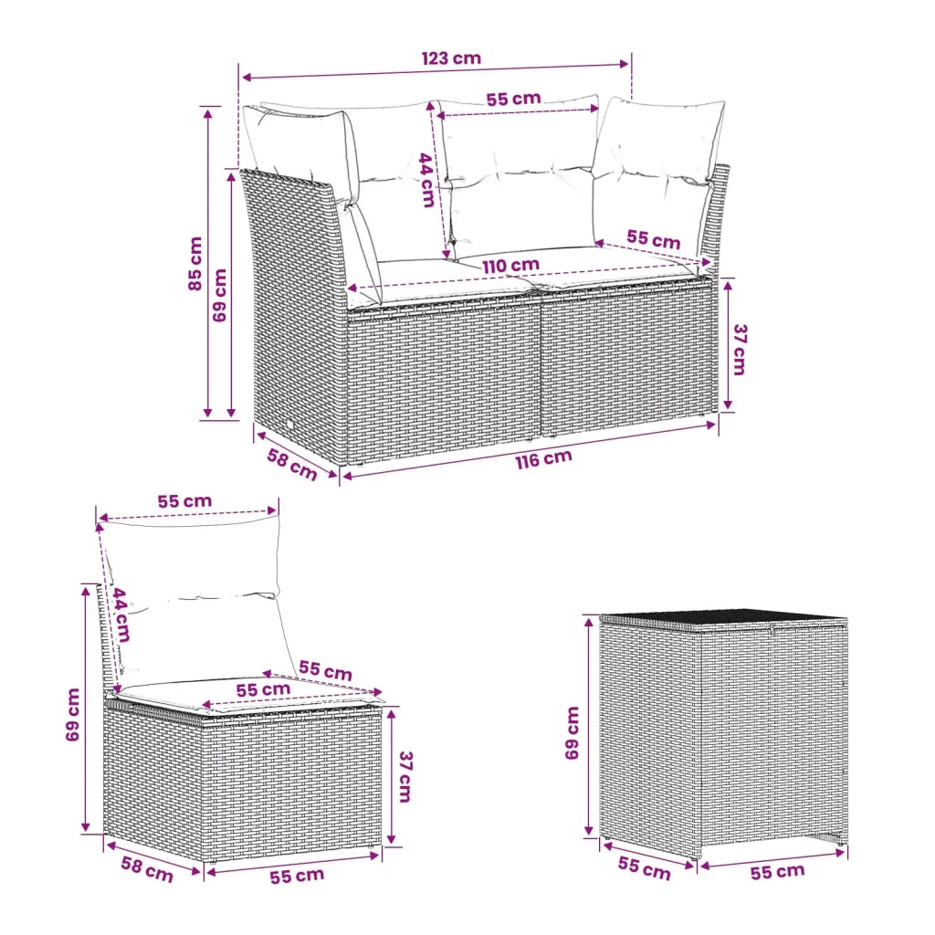 Set di divani 7 pz Grigio e Blu Navy Rattan sintetico e Acciaio 3448765
