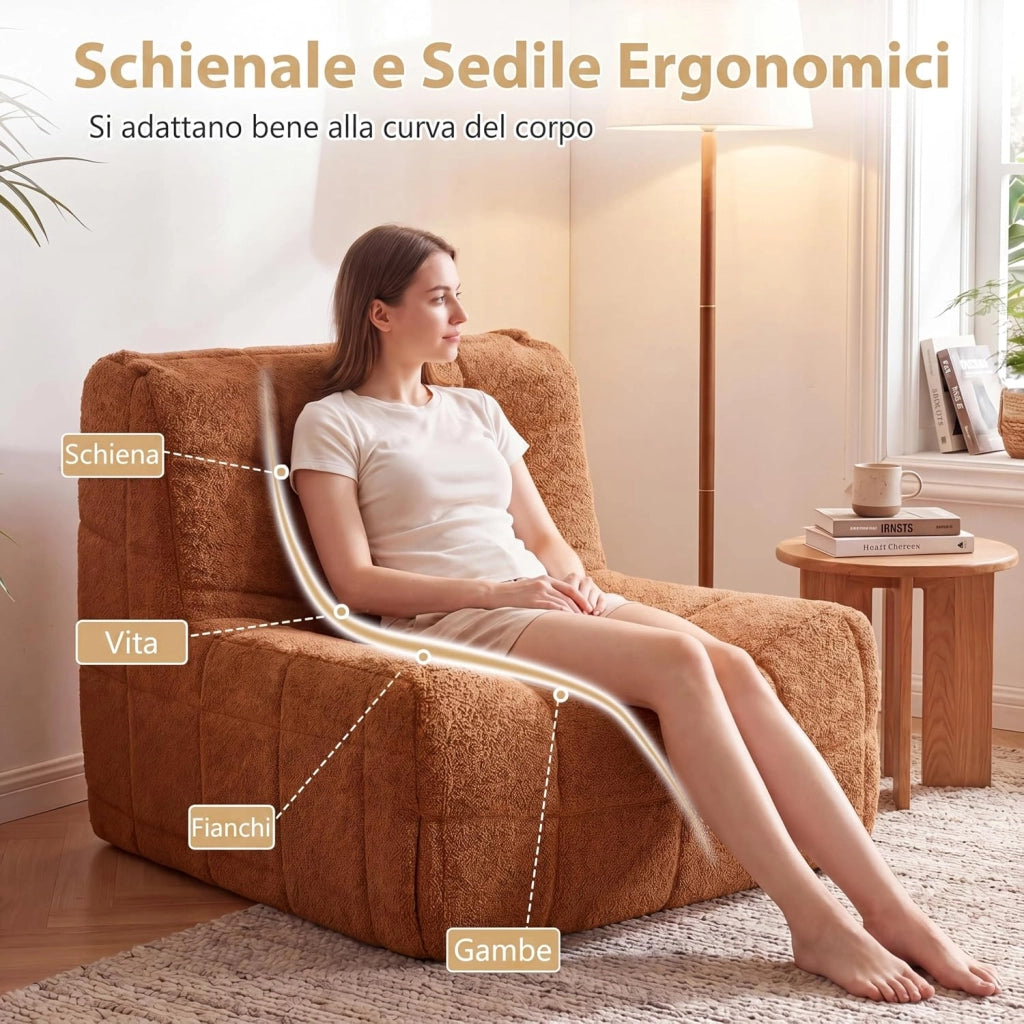 Divano da Pavimento, Poltrona da Lettura con Fondo Antiscivolo e Design Trapuntato, Sedia Imbottita da Terra per Soggiorno, Studio, Camera da Letto, 86 x 86 x 72cm, Portata 150 kg (Marrone)