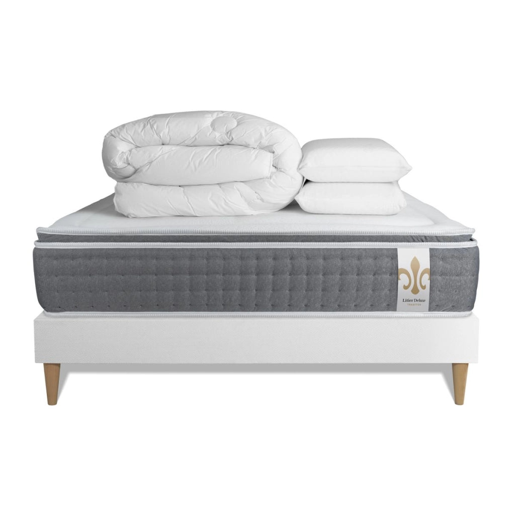 Pacchetto letto completo - Materasso 140x200cm + Box spring con doghe (kit) + 2 cuscini + Piumino - Vingt-Six PLUS