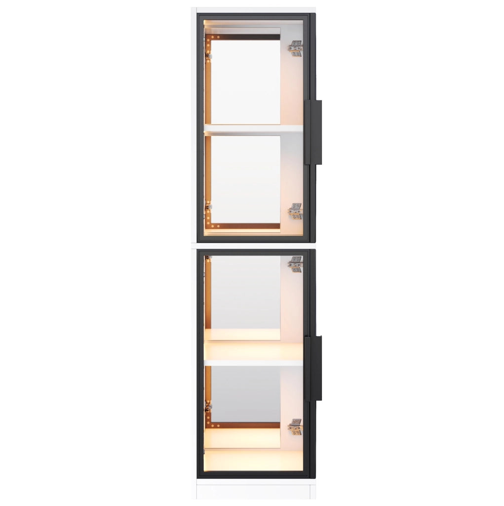 Vetrina angolare ULEVR 44x42x164 cm con vetro temperato, schienale a specchio e LED multicolore, bianca