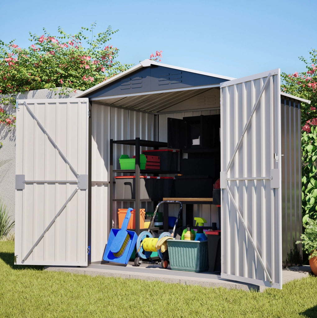 Casetta da giardino ULEVR 185,4x142,3x185 cm in acciaio zincato grigio con porta chiudibile, fondazione e ventilazione