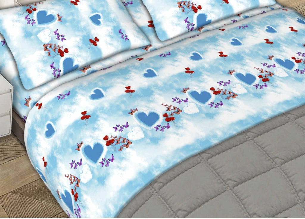 Completo Lenzuola Letto Matrimoniale 100% Cotone Made Italy Dis. Cielo CN - 2 Piazze - Azzurro