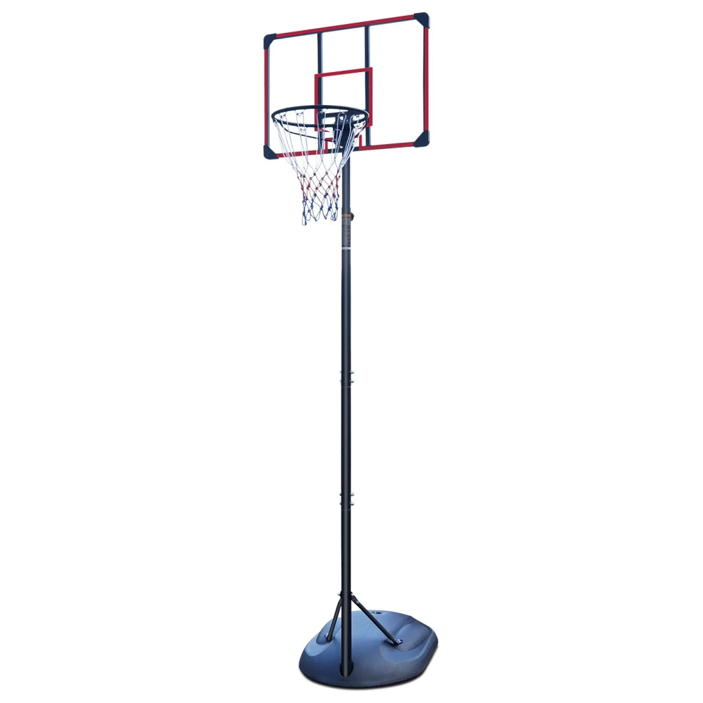 Canestro da Basket Esterno Regolabile 228,6-280,42 cm con Ruote, Tabellone Robusto e Cestino Ammortizzante, Design Rosso Serigrafato per Giovani e Adulti