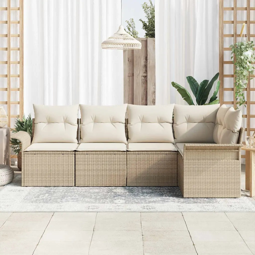 Set Divano da Giardino con archiviazione 5 pcs Beige polyrattan