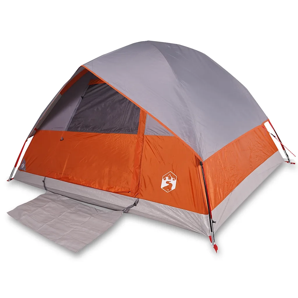 Tenda da Campeggio a Cupola 3 Persone-Tenda per Escursionismo Grigio e Arancione Impermeabile