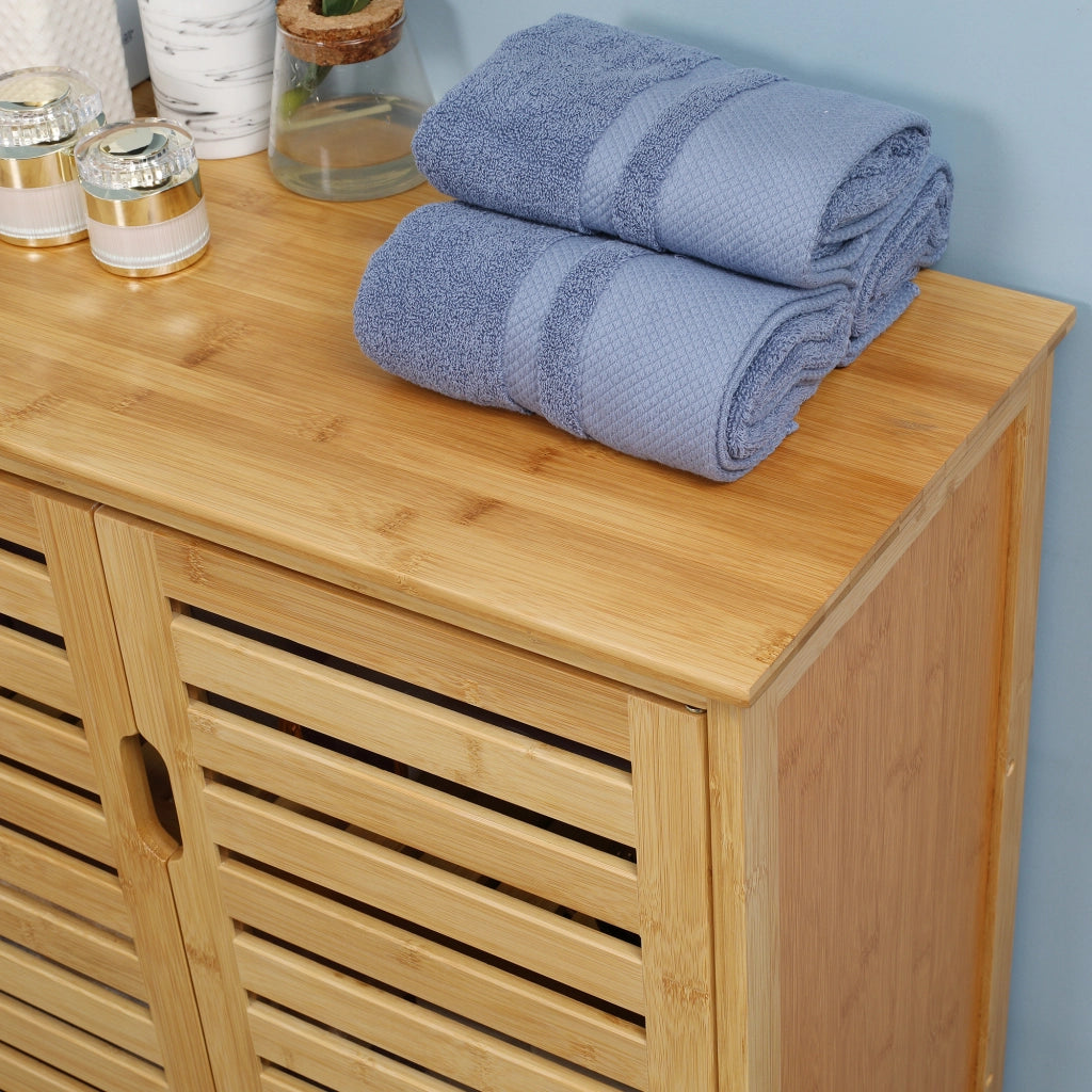 EasyComfort Mobile Bagno Moderno a 2 Ante con 2 Ripiani Ventilati in Bambù, 68x32x86 cm, color Legno