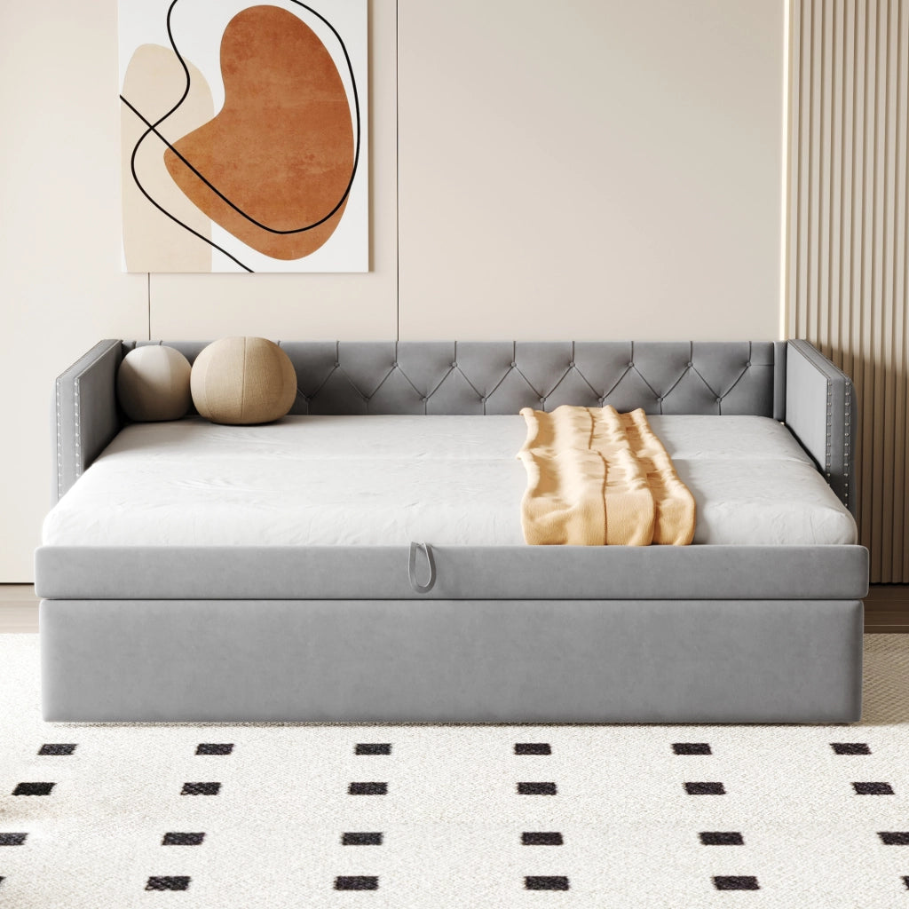 Letto singolo 90 × 200 cm 1 posto con struttura in metallo e rete a doghe, senza materasso, grigio chiaro