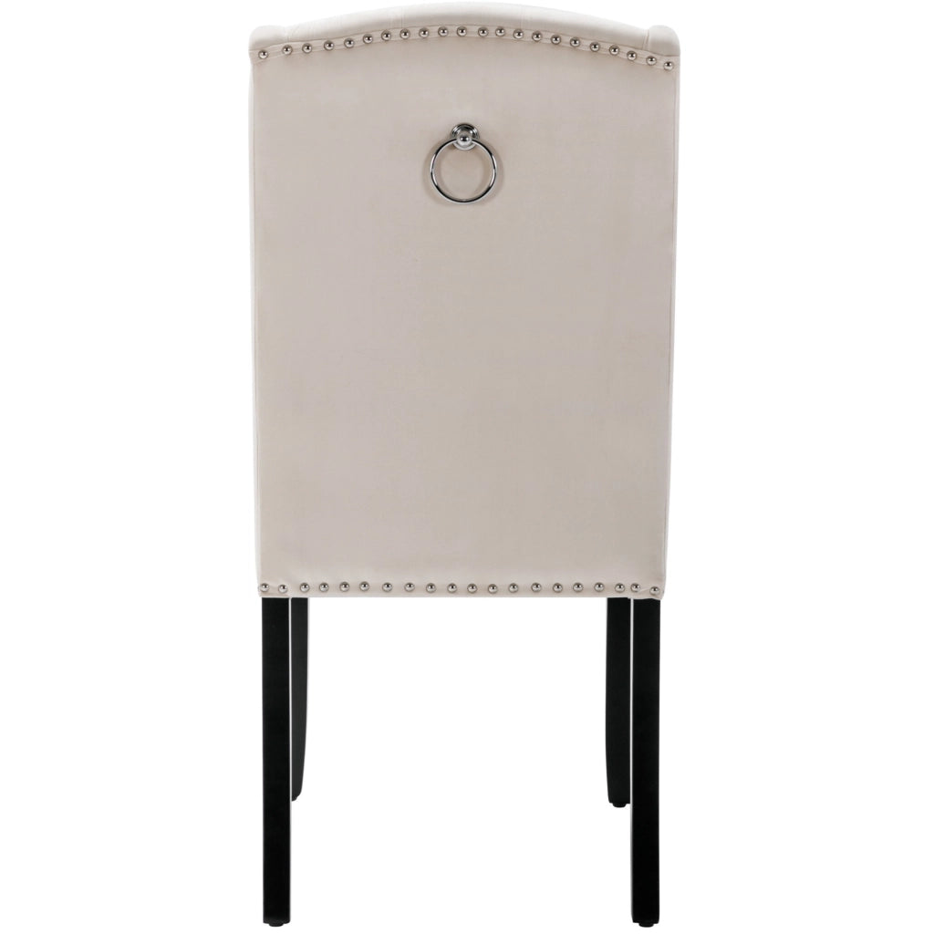 Set di 2 sedie da pranzo in velluto beige con gambe in rovere e schienale capitonn¨¦