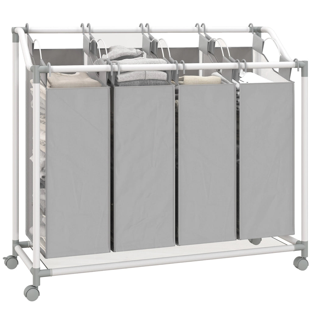 Cesto portabiancheria 4 scomparti 160L ¨C Xylo ¨C con ruote e sacchi rimovibili 97x38x81cm grigio