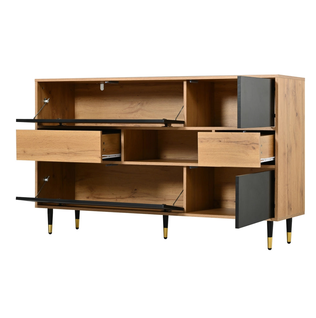 Credenza bicolore 140 cm con 2 cassetti e vani contenitore