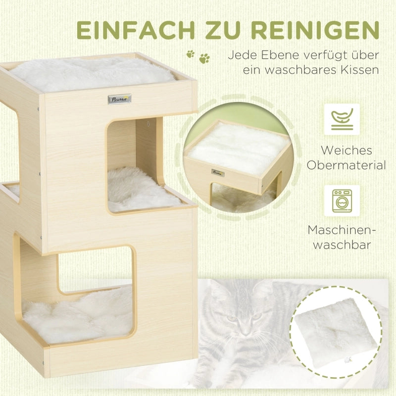 Tana per gatti a 3 livelli con due rifugi; cuccia superiore; cuscini lavabili e gioco con topo 34 × 34 × 60 cm