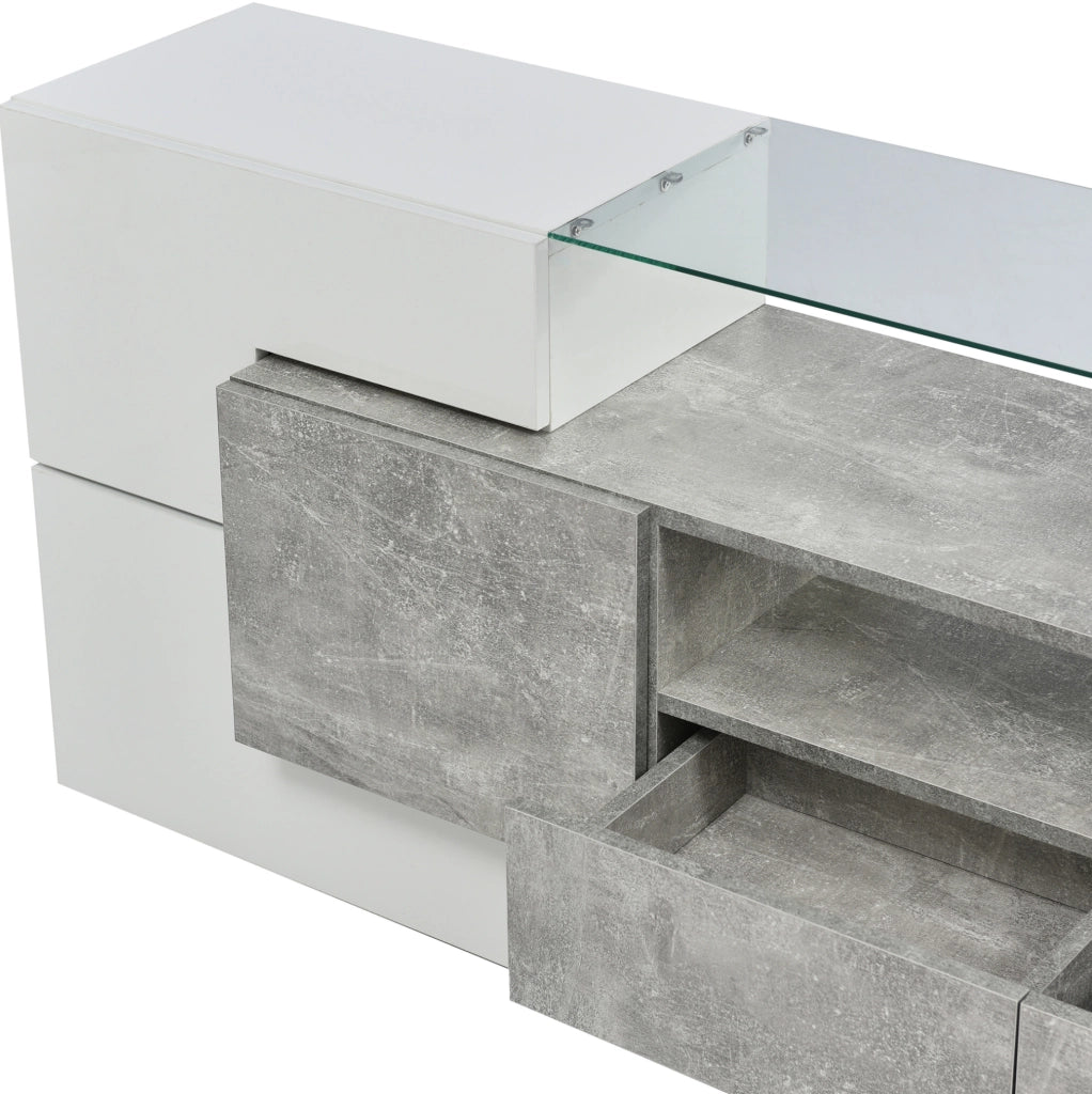Mobile TV 200x35x60 cm con LED multicolore controllabile tramite app in MDF grigio